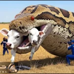 حیات وحش مصنوعی؛ گوساله دلیر برای نجات جان مادرش از چنگ پیتون غول کمک آور