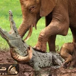 حیات وحش مصنوعی؛ فیل خرطومشو پتک کرد تو سر تمساح متجاوز